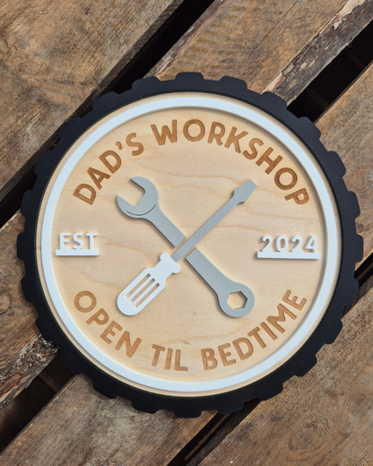 Custom Workshop and Garage Sign - Personalised Wooden and Acrylic Father's Day Gift