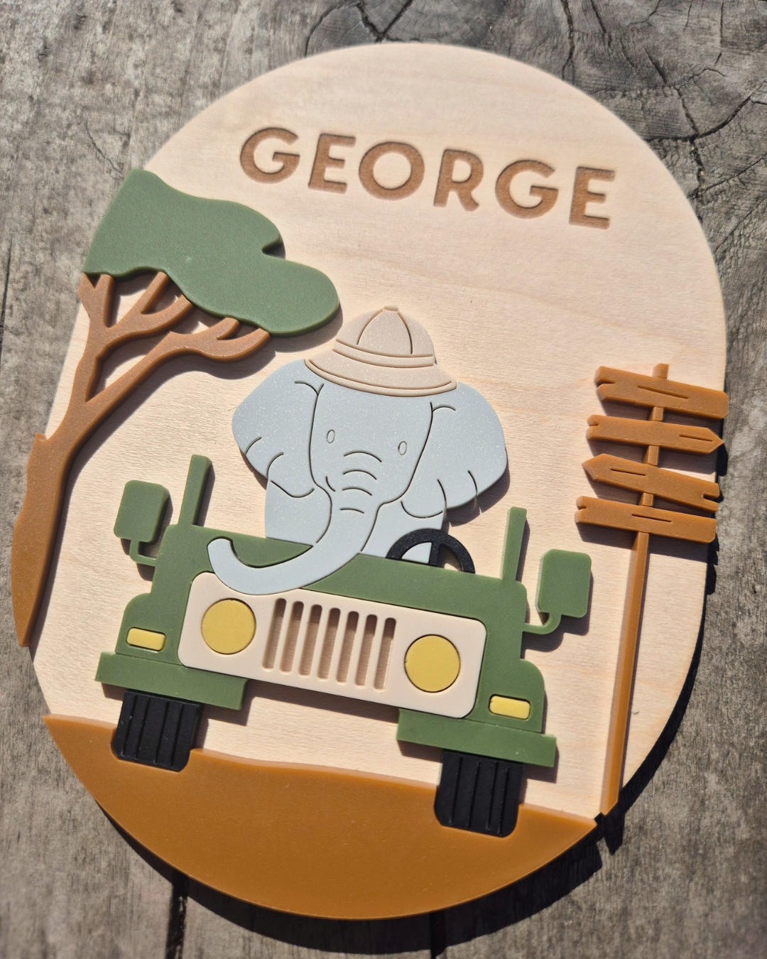 Safari Animal Birth Announcement - Wooden and Acrylic Personalised Name Sign