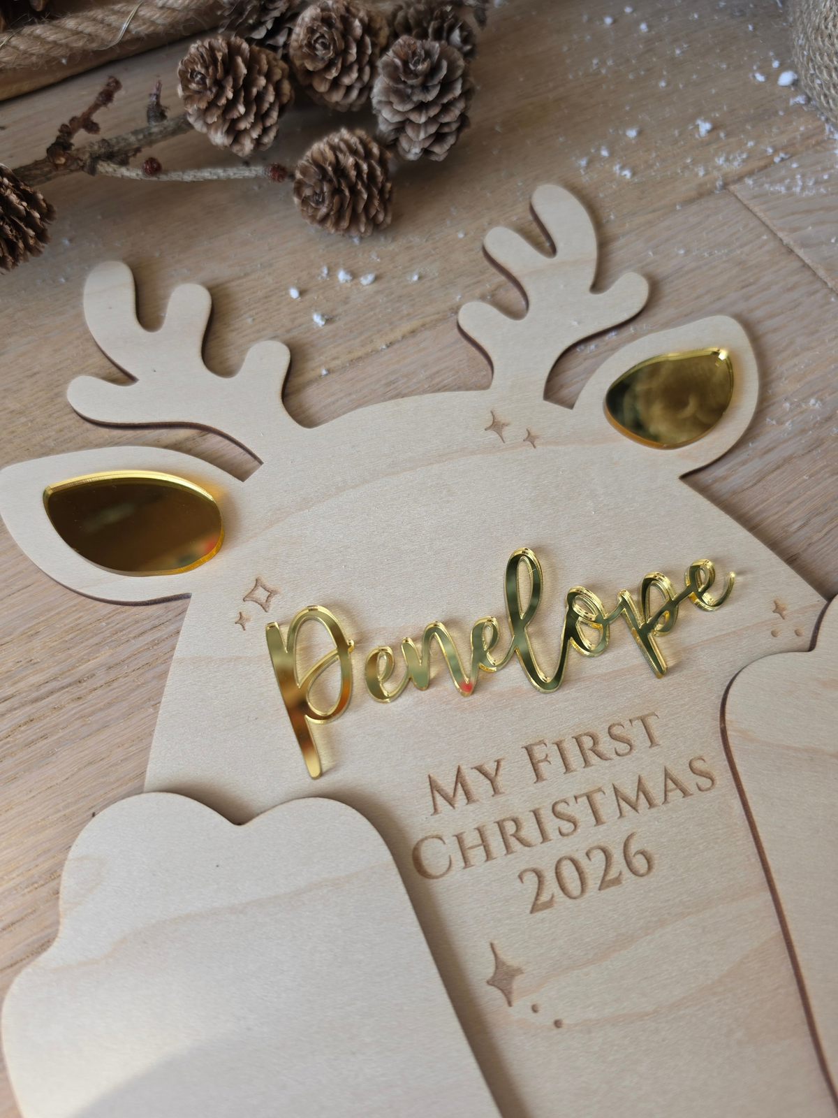 Personalised Reindeer Footprint Sign - Baby's First Christmas Keepsake