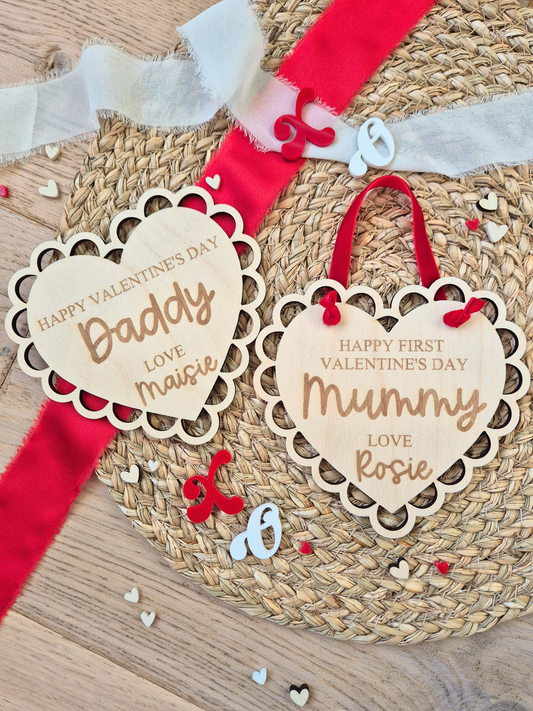Lace Heart Happy Valentine's Engraved Keepsake - Personalised Hanging Sign or Fridge Magnet Keepsake
