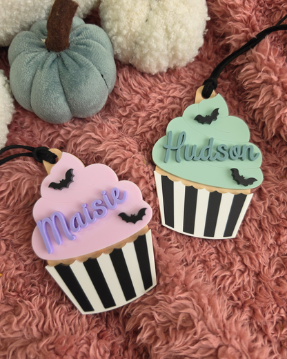 Haunted Cupcake Boo Bag Tag - Personalised Wooden and Acrylic Personalised Name Tag
