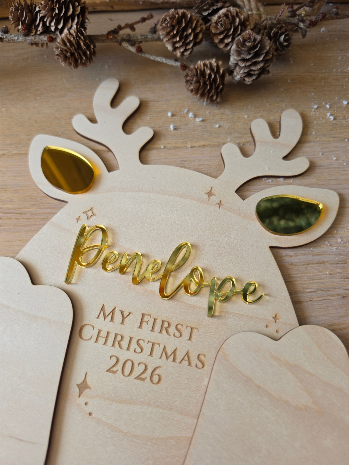 Personalised Reindeer Footprint Sign - Baby's First Christmas Keepsake