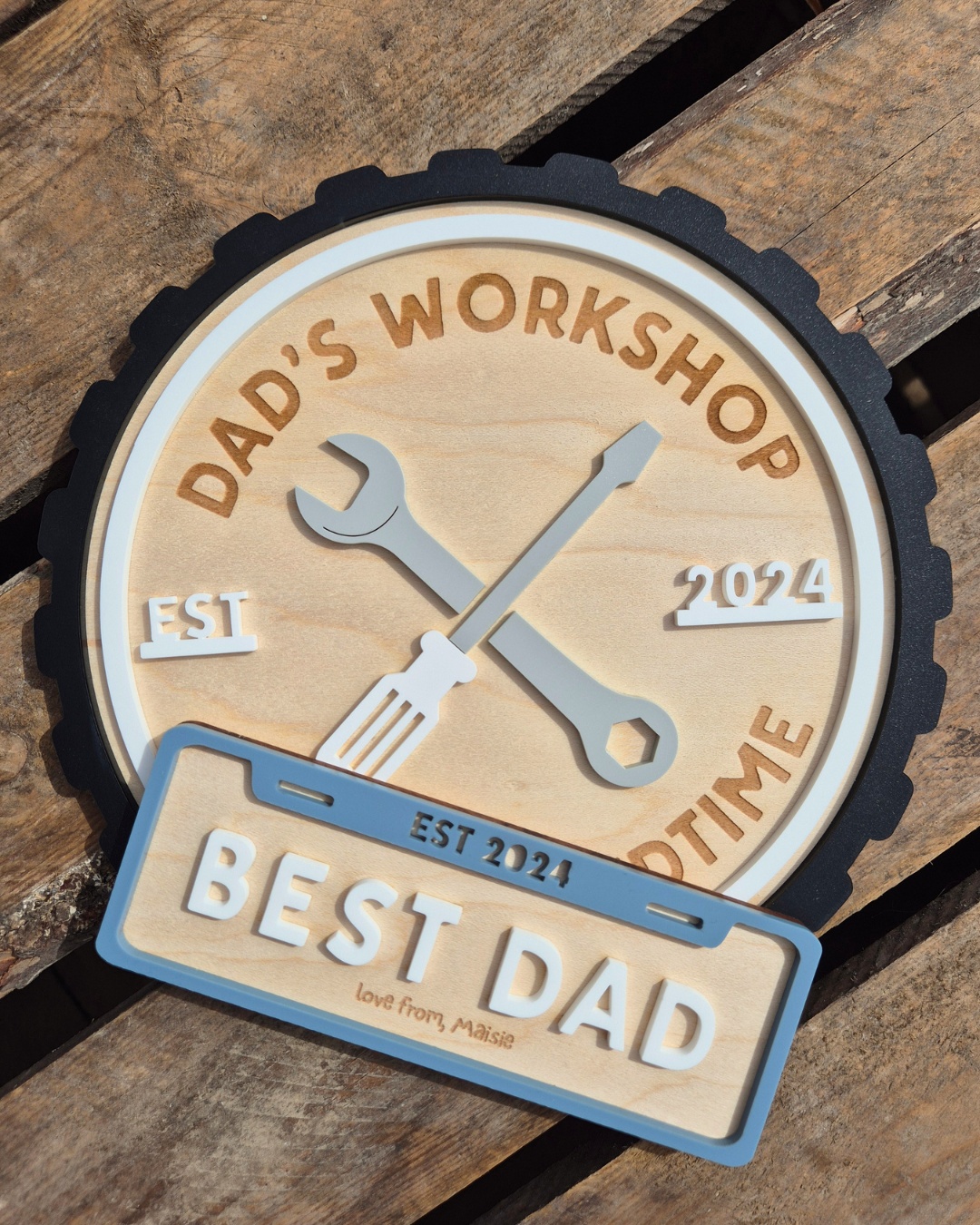 Custom Workshop and Garage Sign - Personalised Wooden and Acrylic Father's Day Gift