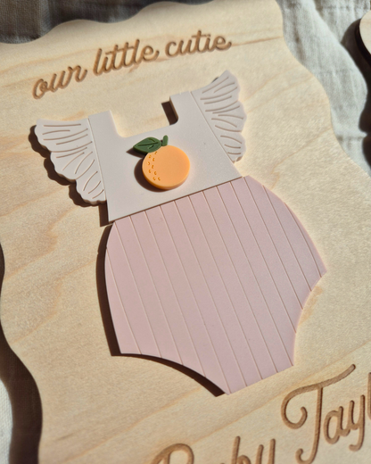 Orange Blossom Gender Reveal Pregnancy and Due Date Announcement - Wavy Wooden Sign