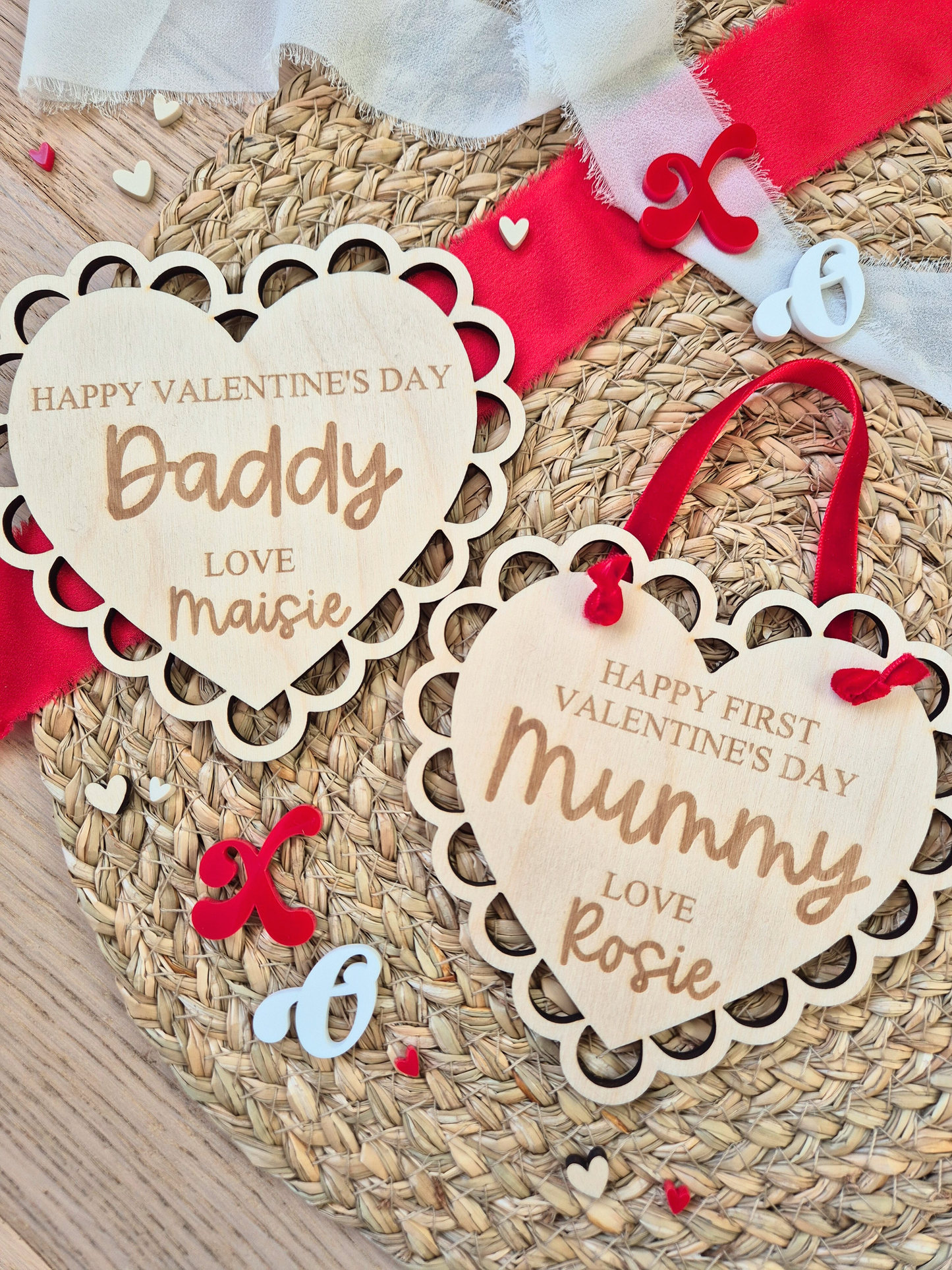 Lace Heart Happy Valentine's Engraved Keepsake - Personalised Hanging Sign or Fridge Magnet Keepsake