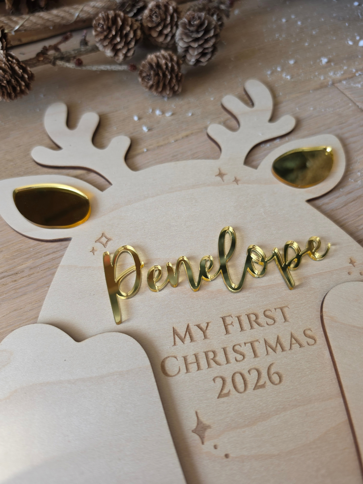 Personalised Reindeer Footprint Sign - Baby's First Christmas Keepsake
