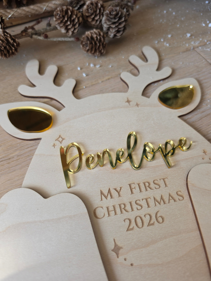 Personalised Reindeer Footprint Sign - Baby's First Christmas Keepsake