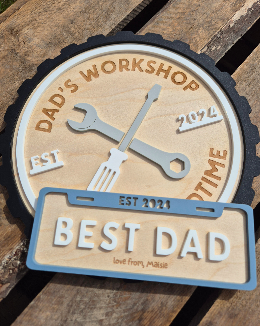 Custom Workshop and Garage Sign - Personalised Wooden and Acrylic Father's Day Gift