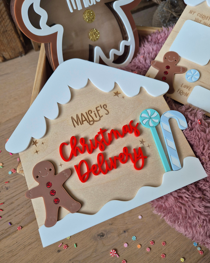 Gingerbread House Crate Plaque and Crate Set - Wooden and Acrylic Personalised Christmas Sign