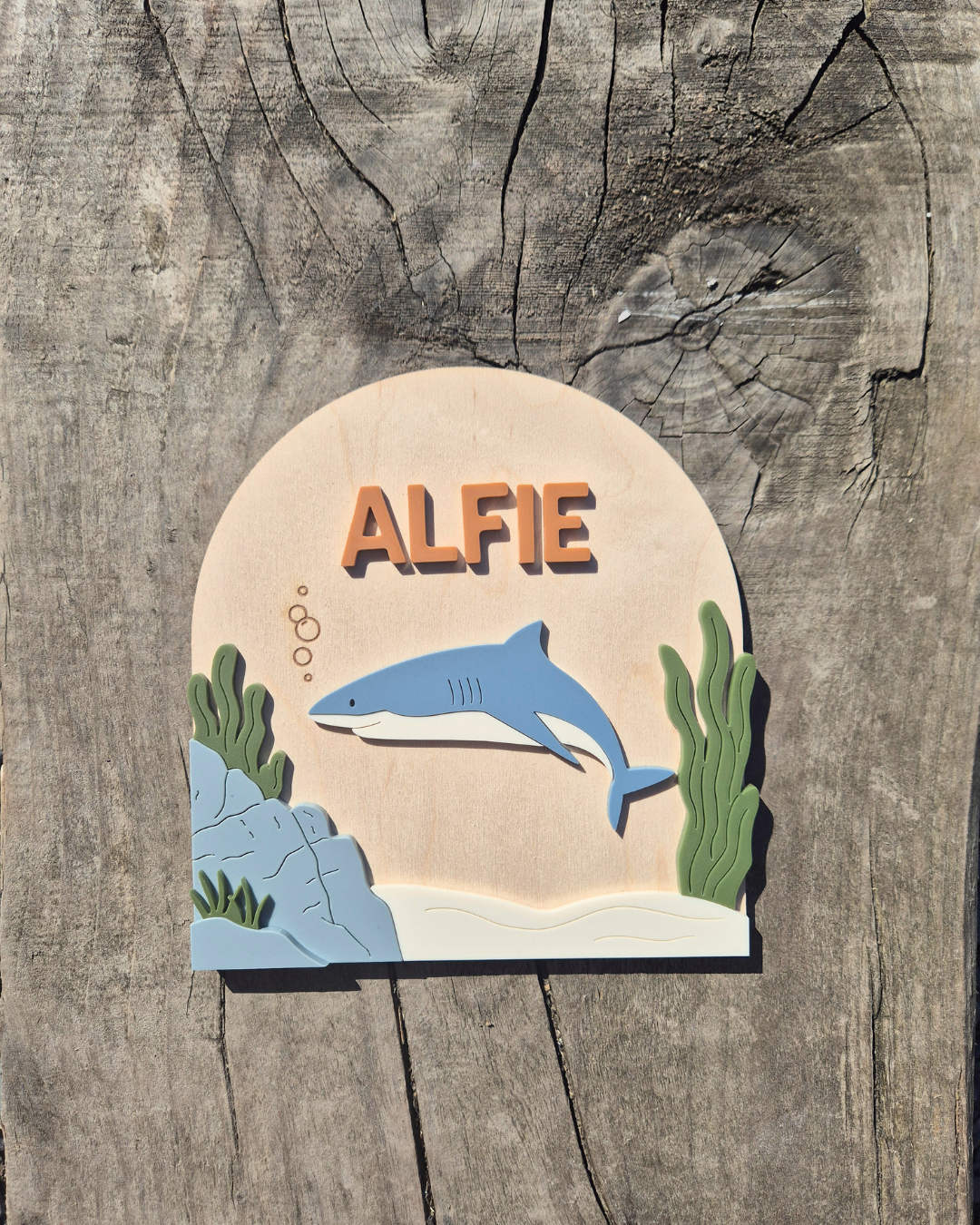 Shark Birth Announcement - Wooden and Acrylic Personalised Name Sign