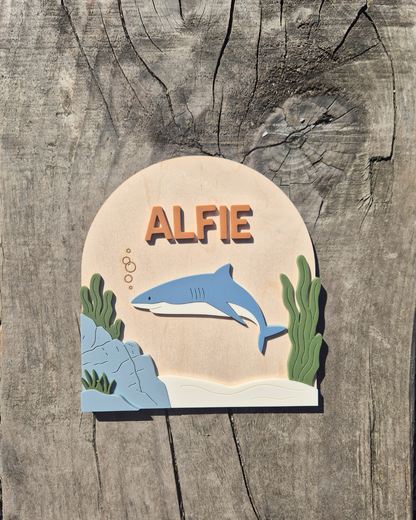 Shark Birth Announcement - Wooden and Acrylic Personalised Name Sign