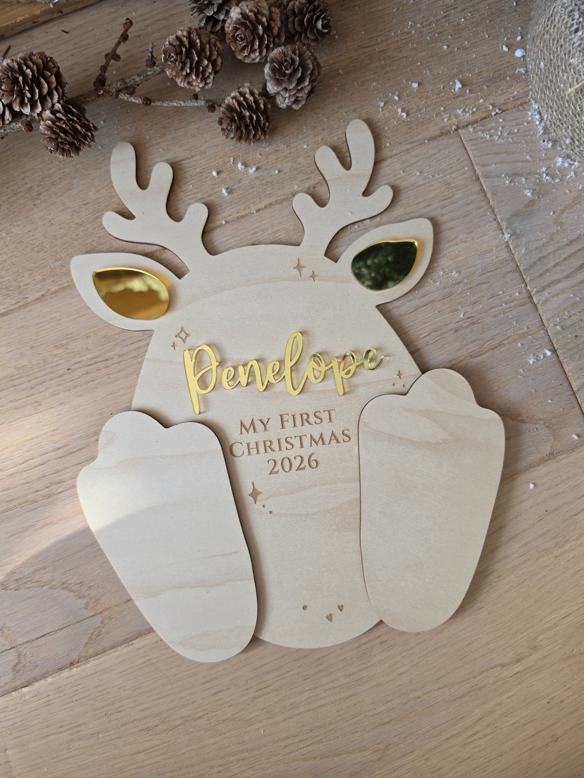 Personalised Reindeer Footprint Sign - Baby's First Christmas Keepsake