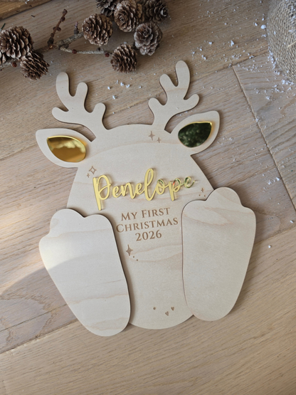 Personalised Reindeer Footprint Sign - Baby's First Christmas Keepsake
