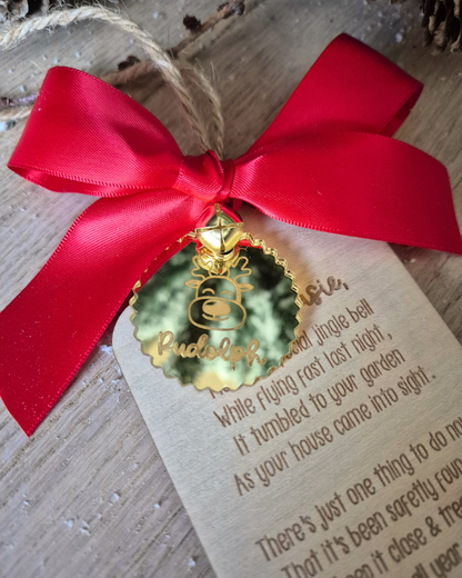 Rudolph's Lost Jingle Bell Ornament - Personalised Wooden Hanging Decoration