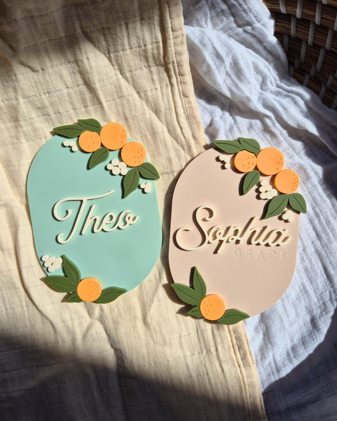 Orange Blossom Birth Announcement - Acrylic Name Sign
