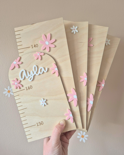 Personalised Daisy Height Chart - Custom Colour Wooden and Acrylic Growth Ruler