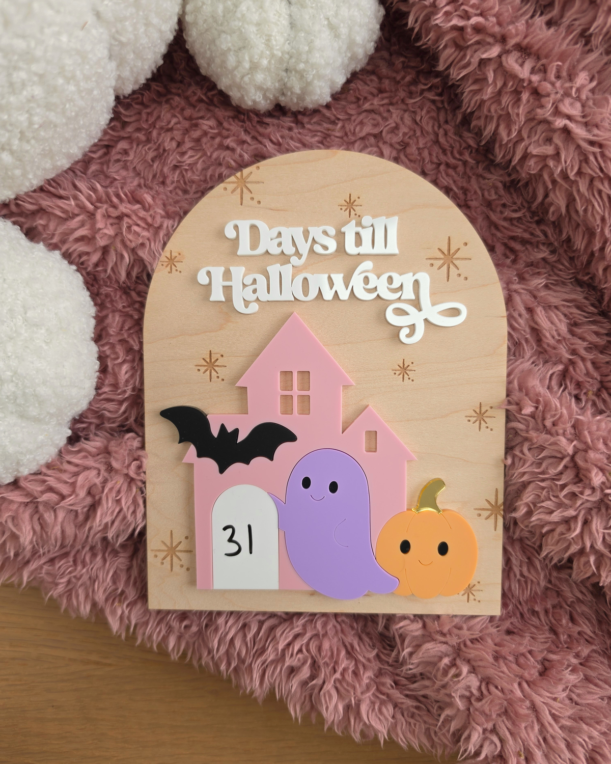 Halloween Pink Countdown Sign - Pastel Ghost Halloween Decor