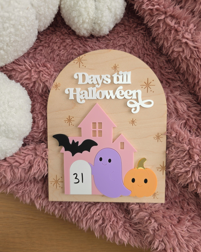 Halloween Pink Countdown Sign - Pastel Ghost Halloween Decor