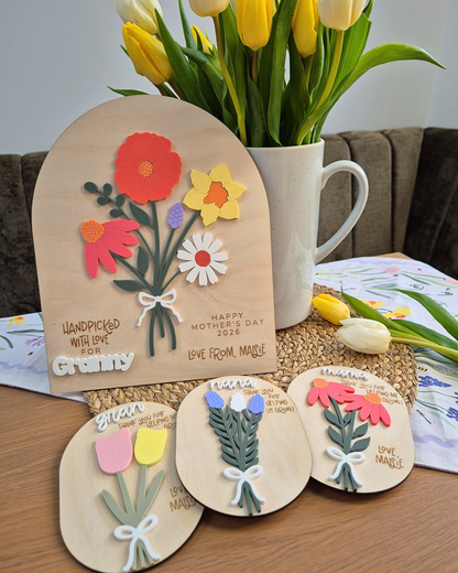 Forever Flower Bouquet Mother's Day Plaque - Personalised Wooden and Acrylic Birthday Floral Sign