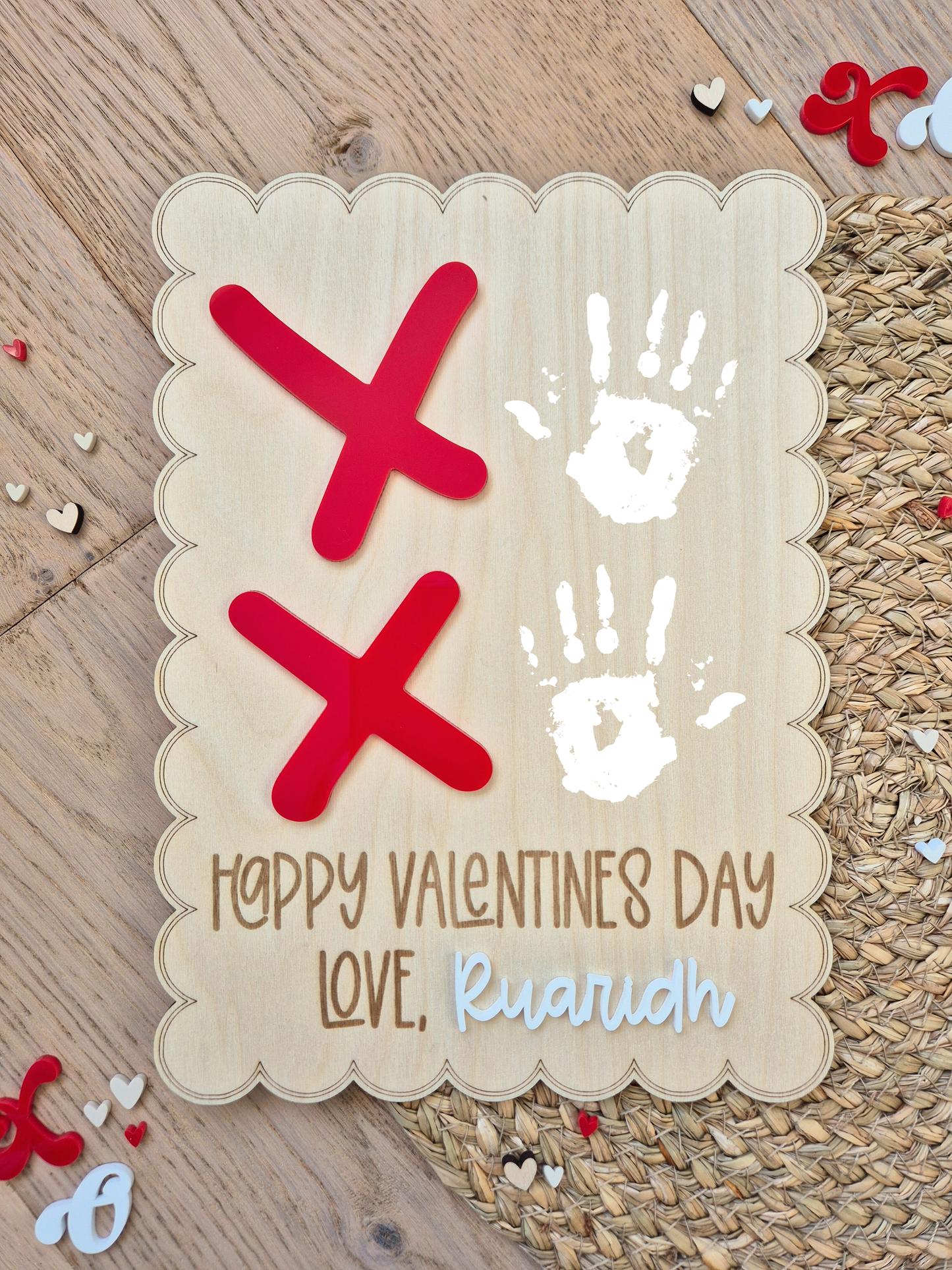 XOXO Baby Valentine's Handprint Keepsake - Personalised Scallop Edge Sign
