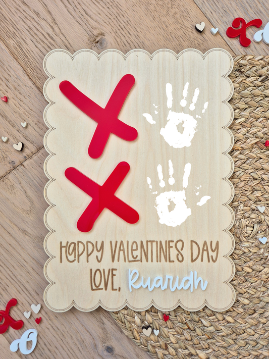 XOXO Baby Valentine's Handprint Keepsake - Personalised Scallop Edge Sign