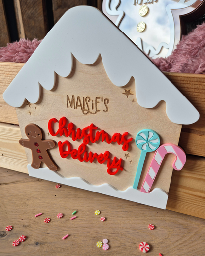 Gingerbread House Crate Plaque and Crate Set - Wooden and Acrylic Personalised Christmas Sign