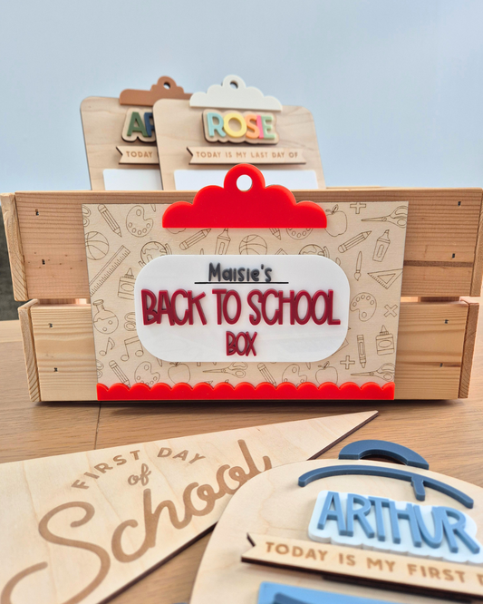 Back to School Interchangeable Plaque and Crate Set - Wooden and Acrylic Personalised Sign