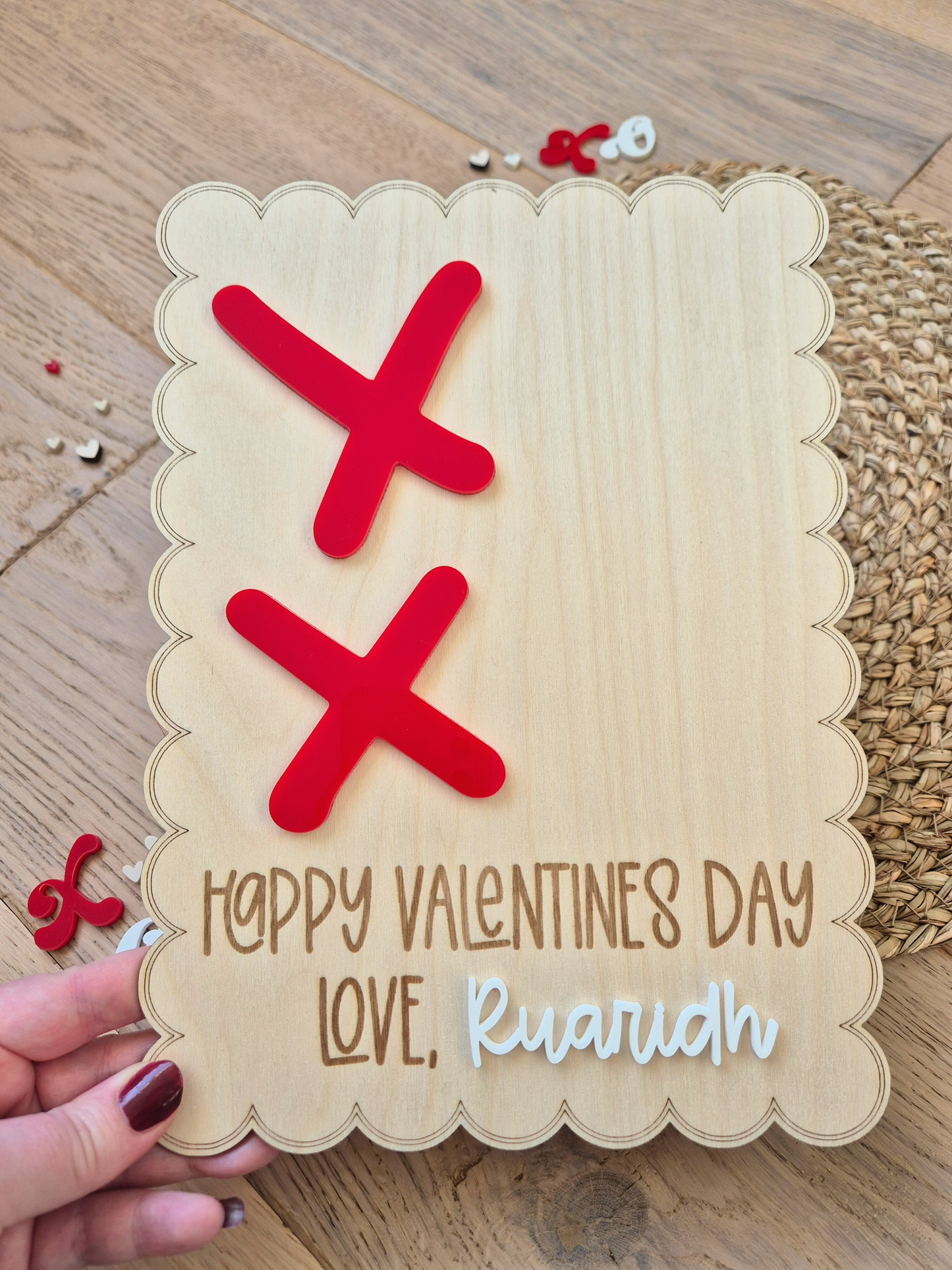 XOXO Baby Valentine's Handprint Keepsake - Personalised Scallop Edge Sign