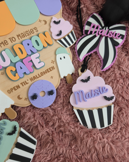 Haunted Cupcake Boo Bag Tag - Personalised Wooden and Acrylic Personalised Name Tag