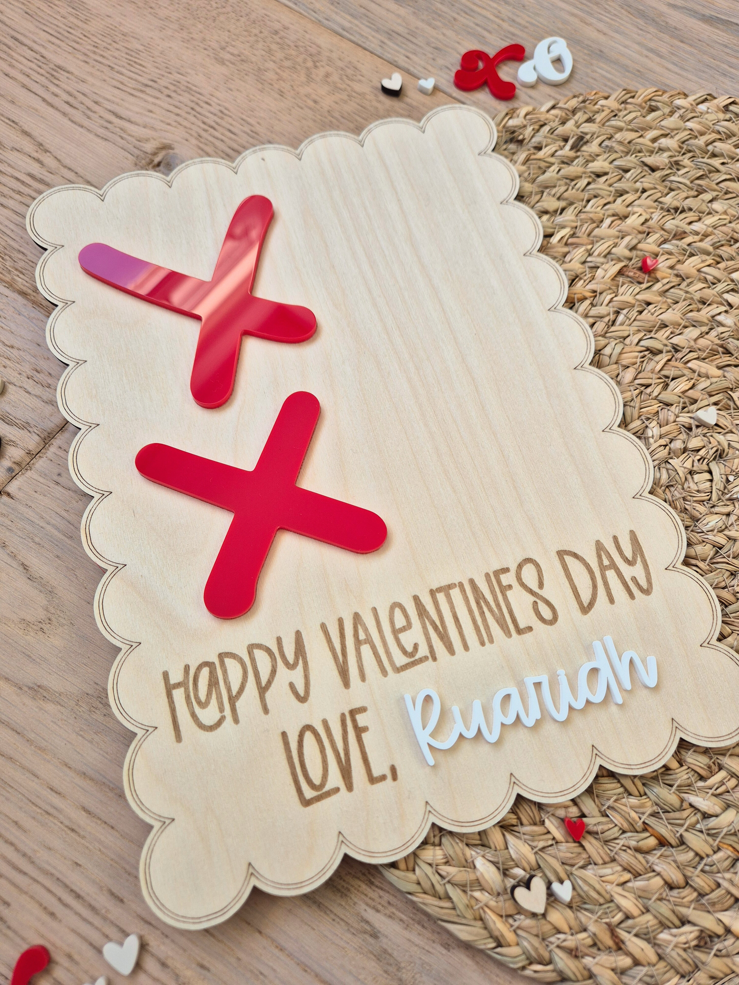 XOXO Baby Valentine's Handprint Keepsake - Personalised Scallop Edge Sign