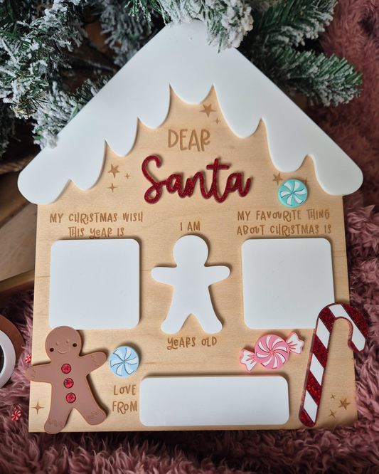Gingerbread Dear Santa Wish List Board - Wooden and Acrylic Photo Prop