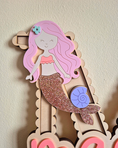 Mermaid and Shells Scallop Monogram - Personalised Wooden and Acrylic Name Sign