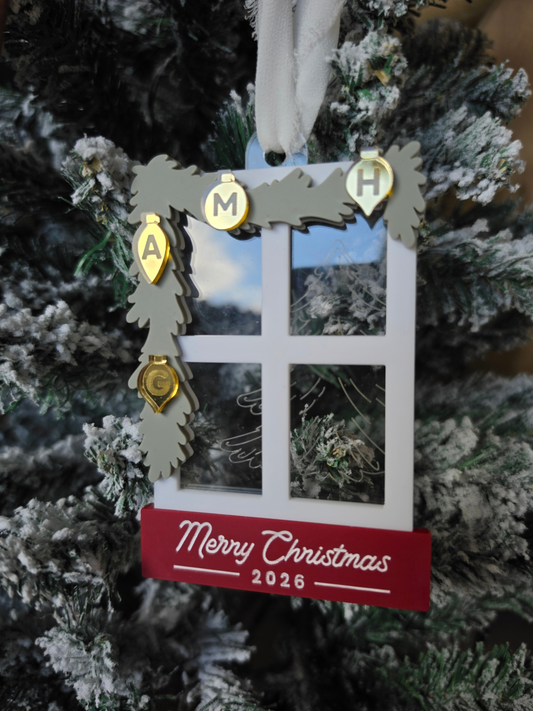 Personalised Vintage Family Monogram Garland and Window Ornament - Acrylic Tree Decoration