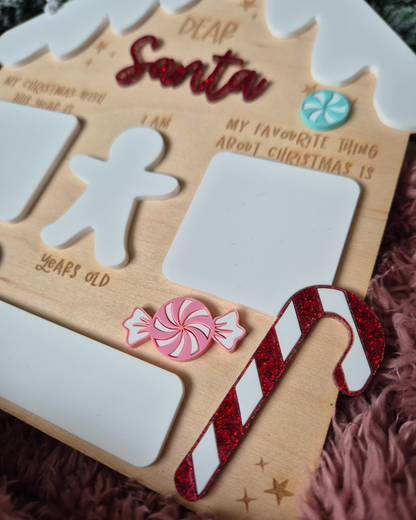 Gingerbread Dear Santa Wish List Board - Wooden and Acrylic Photo Prop
