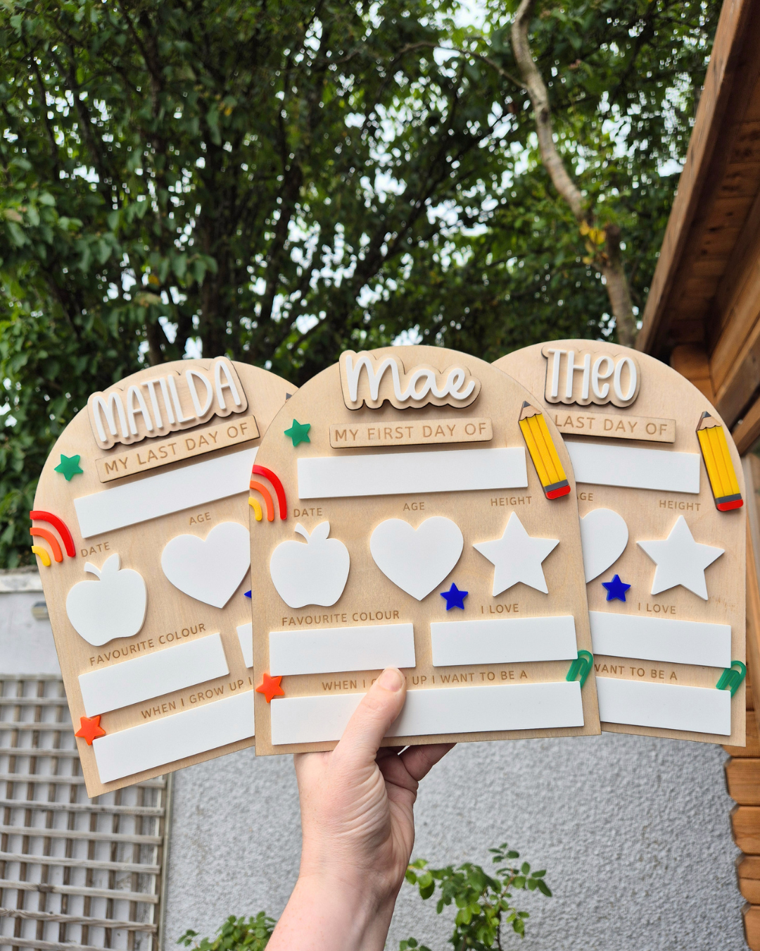 Personalised Back to School Board Pencil Theme Layout 1 - Reusable and Interchangeable Wooden and Acrylic Sign