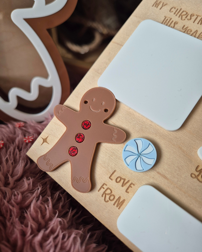 Gingerbread Dear Santa Wish List Board - Wooden and Acrylic Photo Prop
