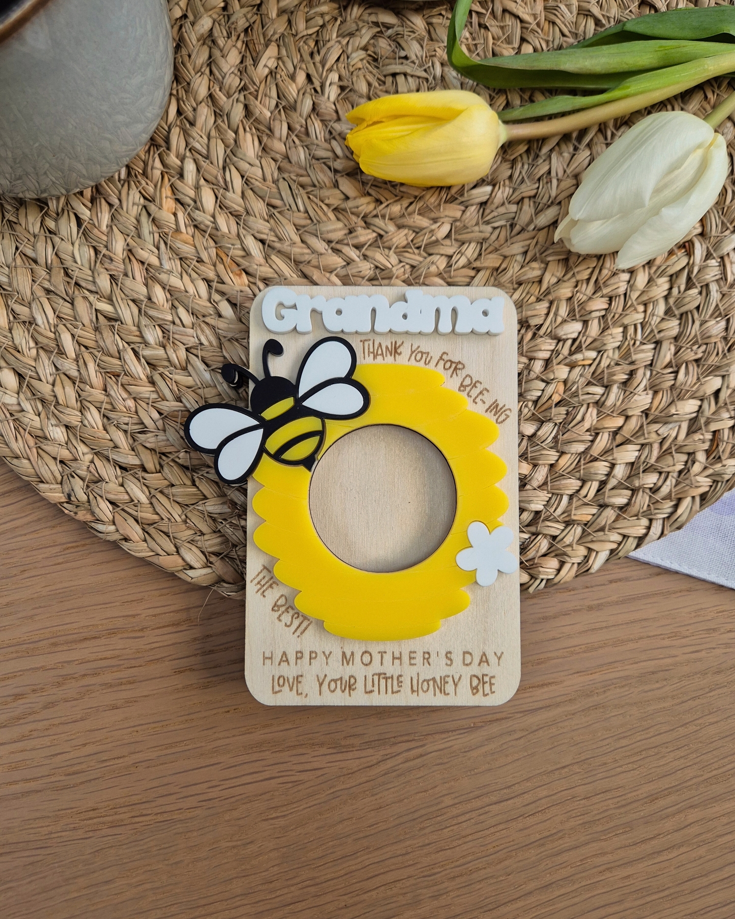 Personalised Mother’s Day Bee Photo Magnet - Wooden and Acrylic Mothering Sunday Gift