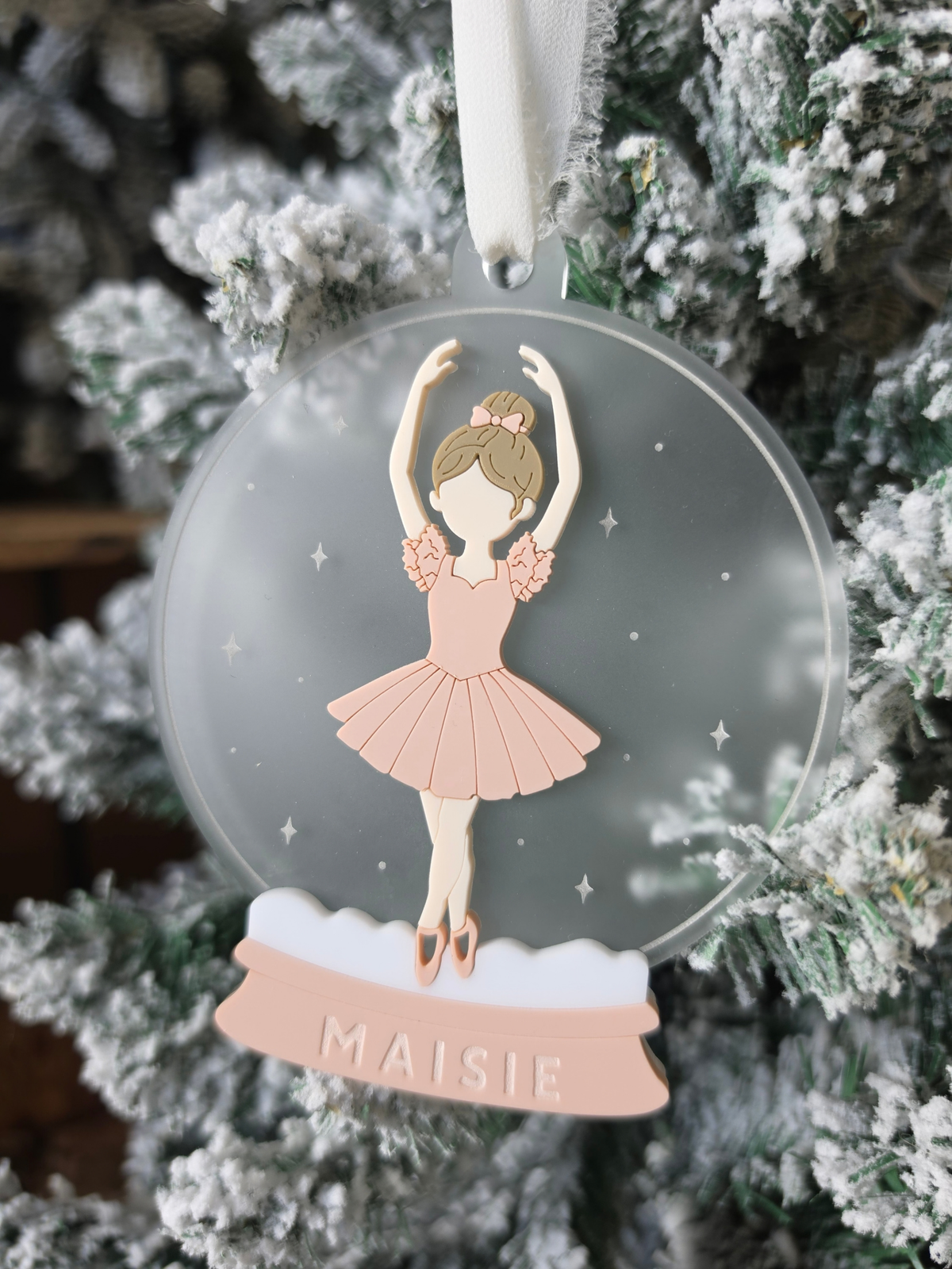 Personalised Snowglobe Ballerina Tree Ornament - Engraved Acrylic Decoration