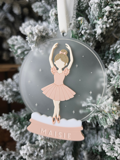 Personalised Snowglobe Ballerina Tree Ornament - Engraved Acrylic Decoration