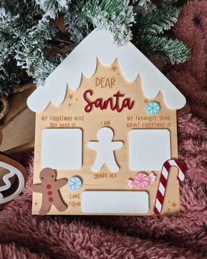 Gingerbread Dear Santa Wish List Board - Wooden and Acrylic Photo Prop