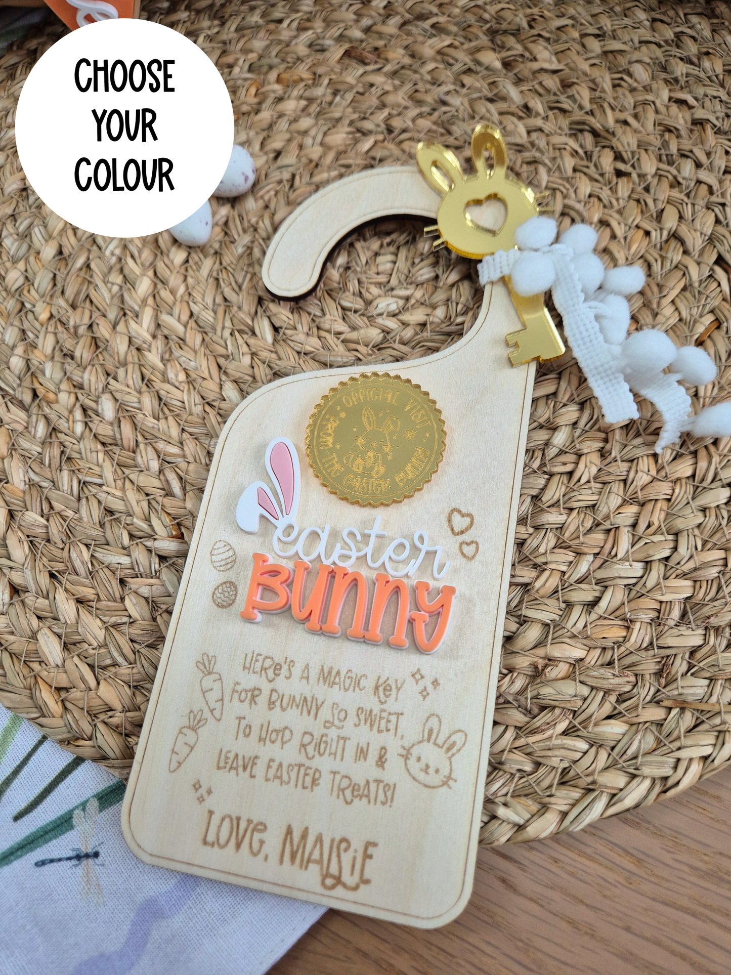 Personalised Easter Bunny Magic Key Door Hanger - Wooden and Acrylic Decoration