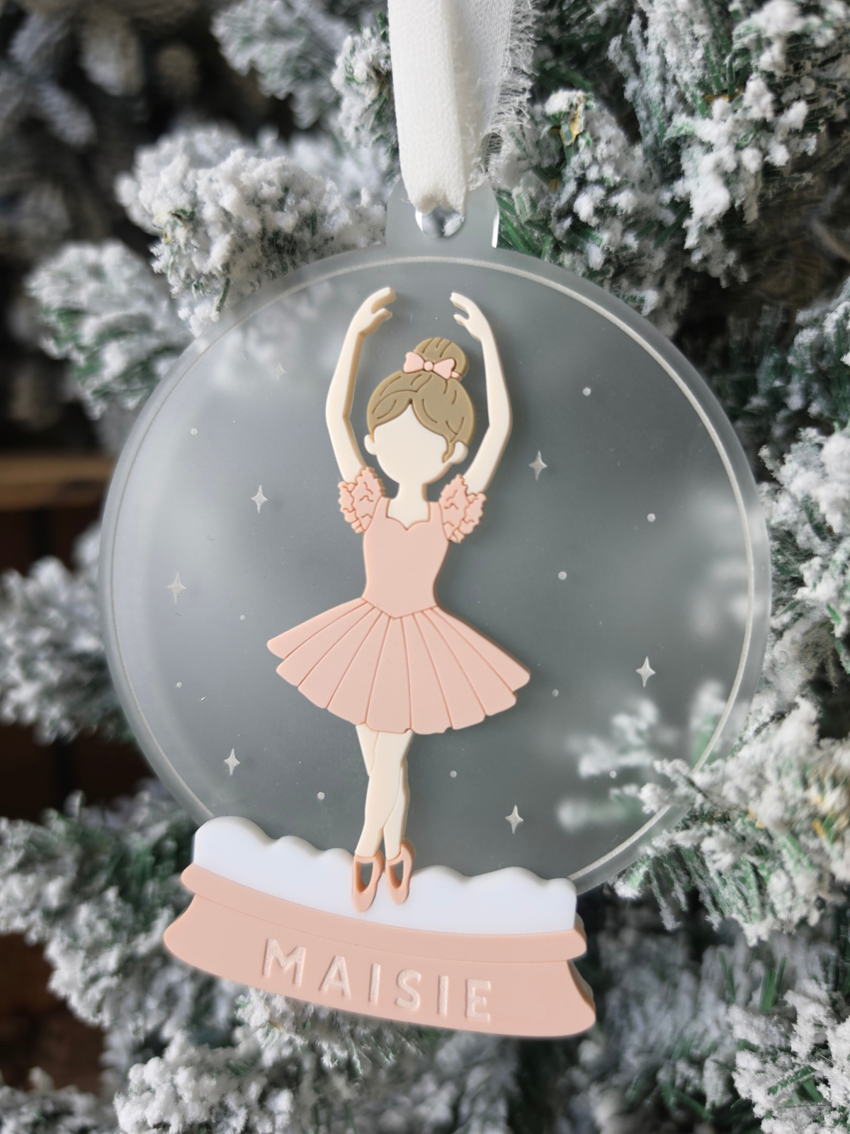 Personalised Snowglobe Ballerina Tree Ornament - Engraved Acrylic Decoration