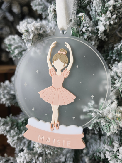 Personalised Snowglobe Ballerina Tree Ornament - Engraved Acrylic Decoration