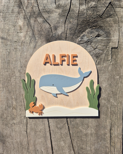 Whale Birth Announcement - Wooden and Acrylic Personalised Name Sign