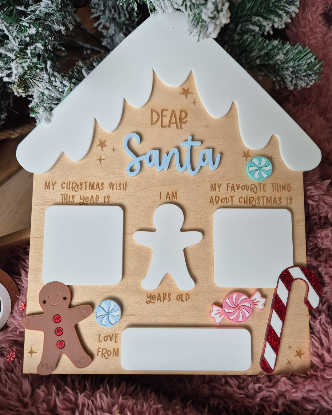 Gingerbread Dear Santa Wish List Board - Wooden and Acrylic Photo Prop
