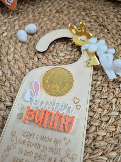 Personalised Easter Bunny Magic Key Door Hanger - Wooden and Acrylic Decoration