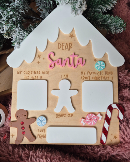 Gingerbread Dear Santa Wish List Board - Wooden and Acrylic Photo Prop