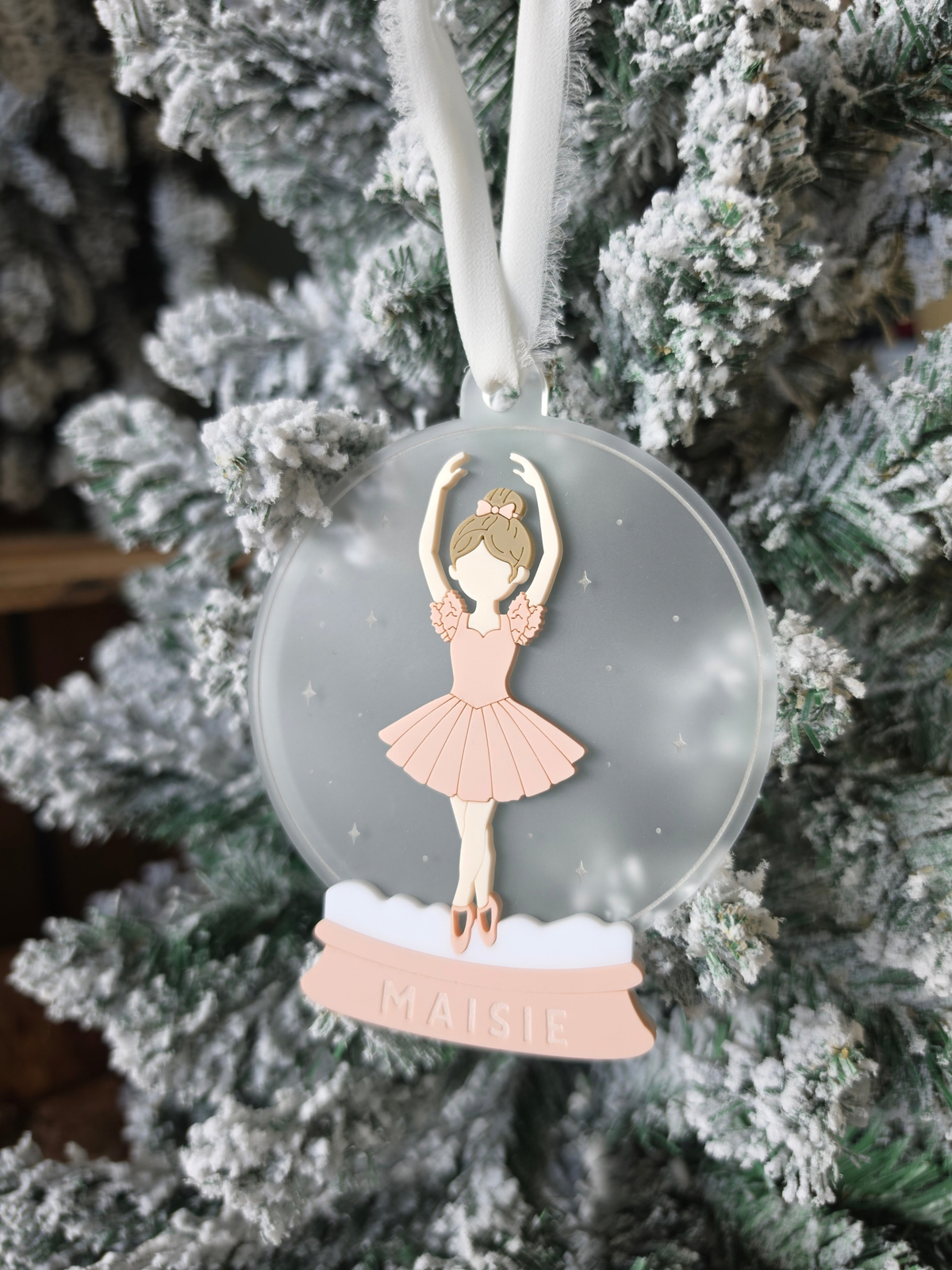 Personalised Snowglobe Ballerina Tree Ornament - Engraved Acrylic Decoration