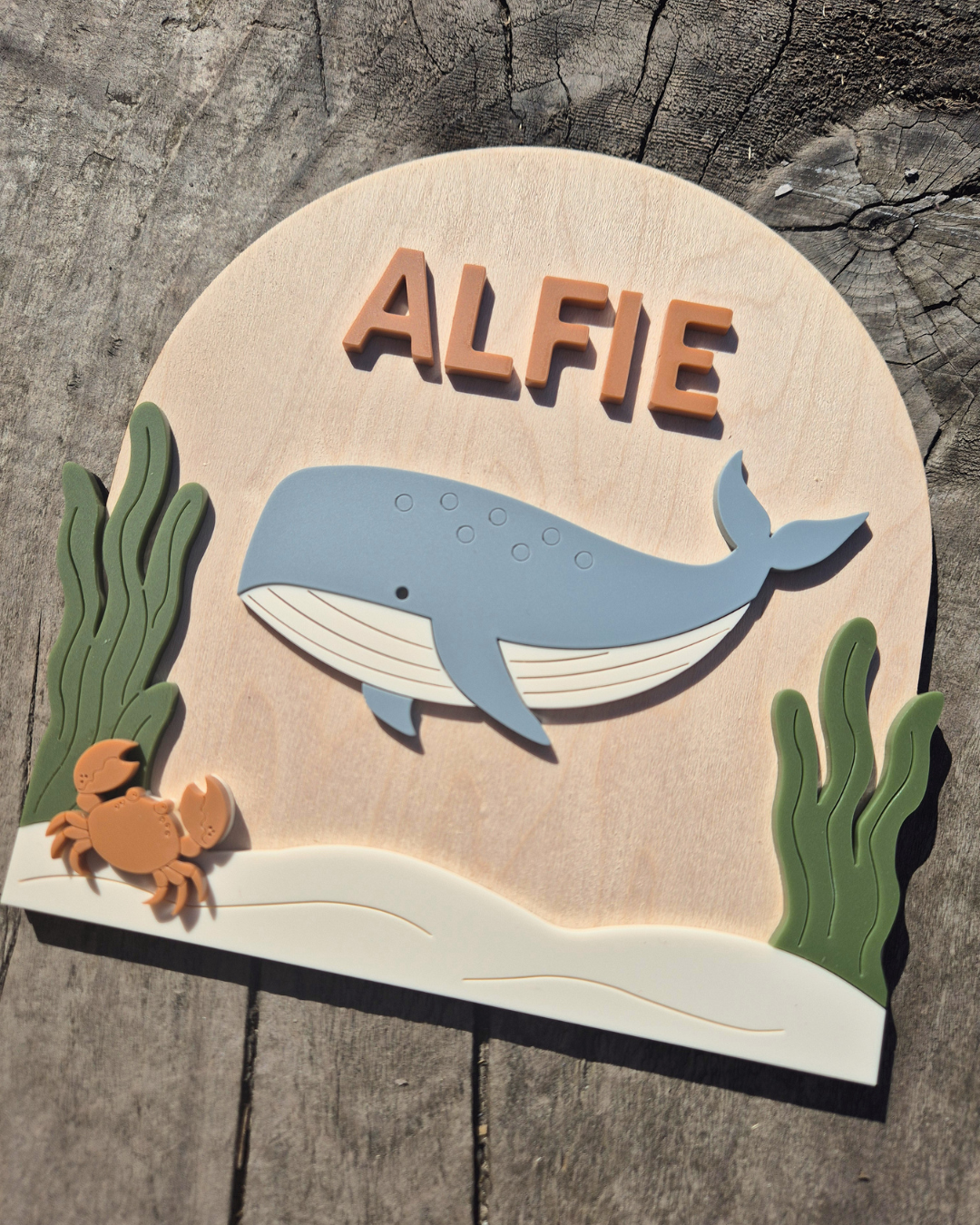 Whale Birth Announcement - Wooden and Acrylic Personalised Name Sign
