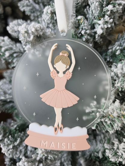Personalised Snowglobe Ballerina Tree Ornament - Engraved Acrylic Decoration